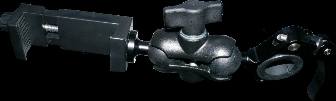 A bicycle mount with a smartphone clamp.
