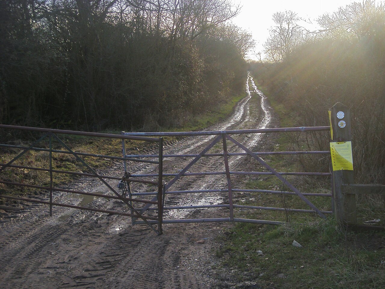A gate on a public footpath in England, illustrating boundaries and access.